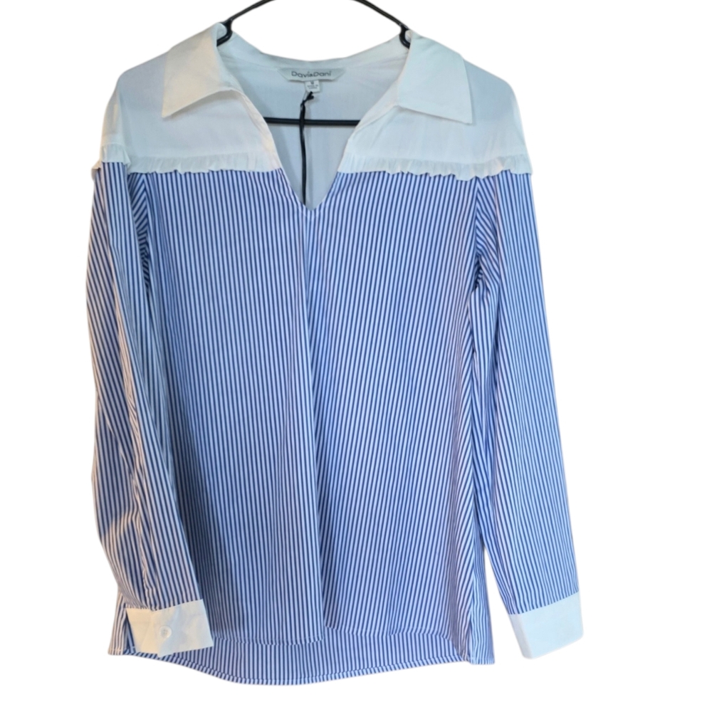 Pin Striped Nautical Ruffled Blouse - Davi & Dani Boutique blue & White Stripes